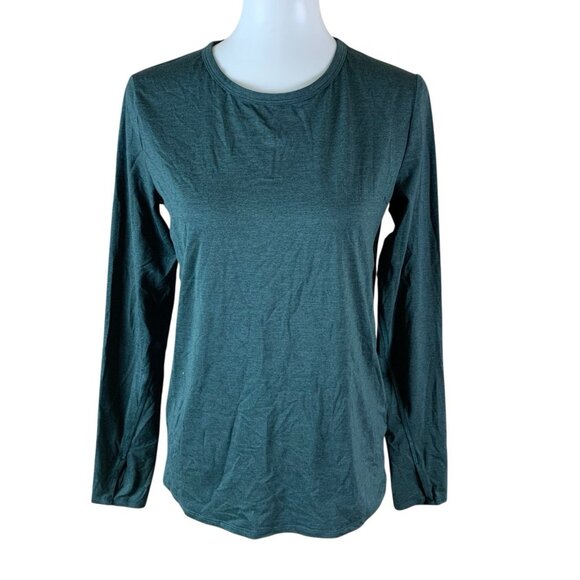 Quince S Dark Green Long Sleeve Crewneck Modal Stretch Basic Layering Tee Womens - Picture 1 of 4